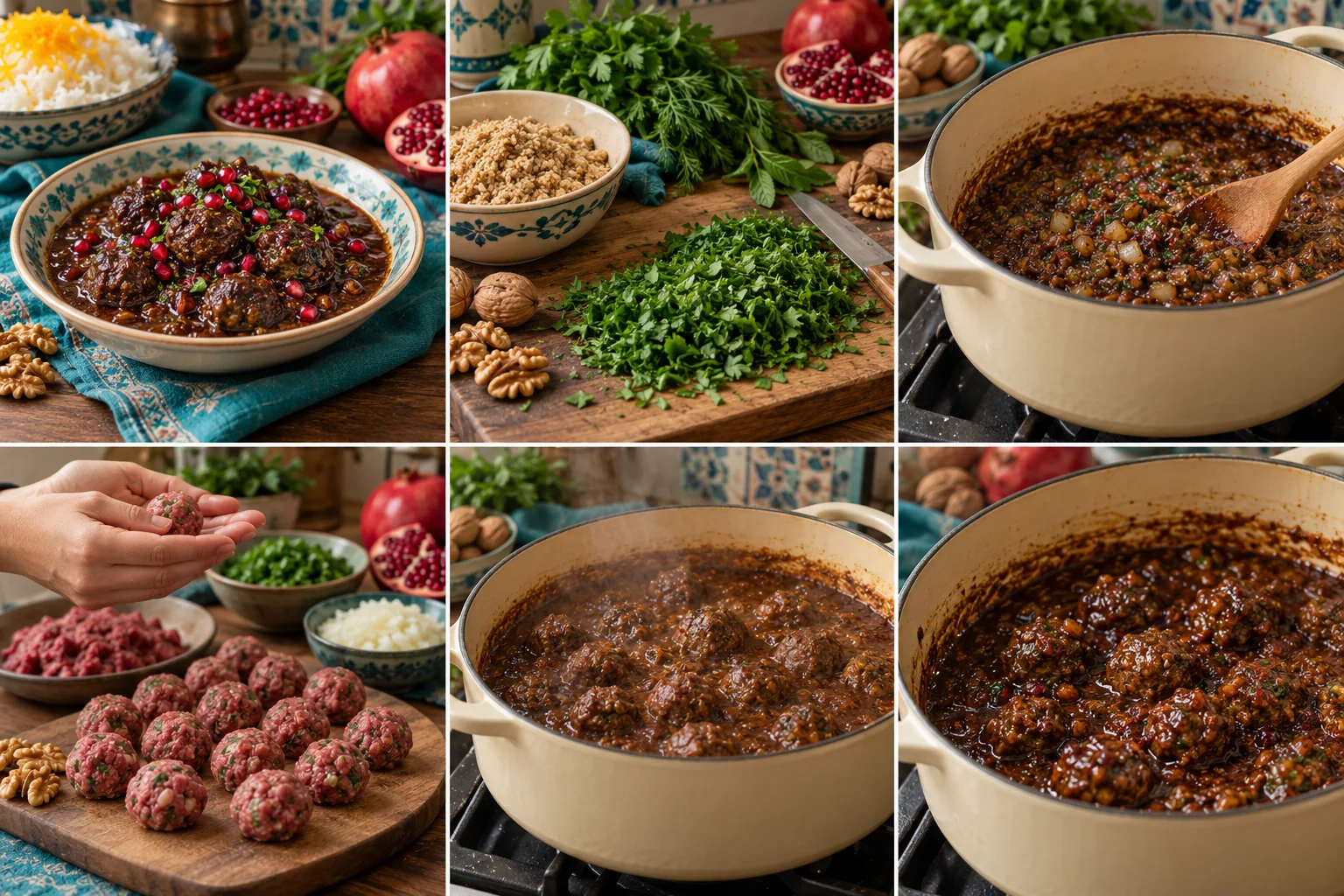 Boulettes, noix, herbes & grenade