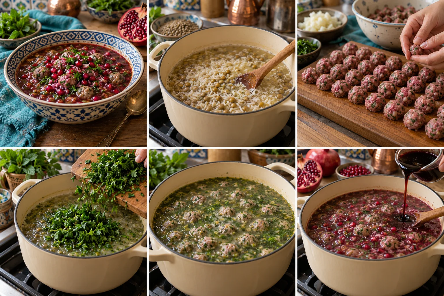 Soupe de grenade, riz & herbes