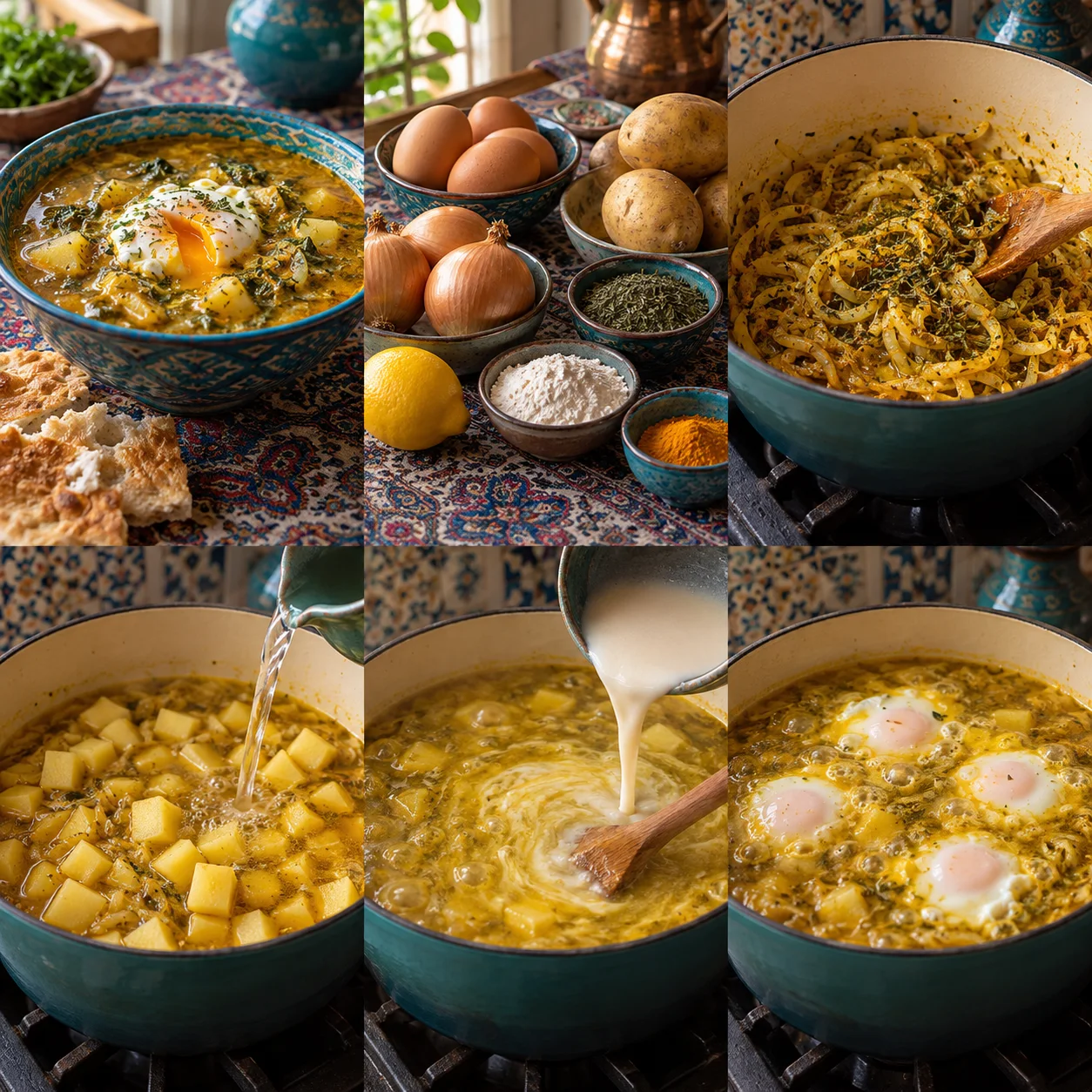 Soupe à l’oignon, pomme de terre & œufs