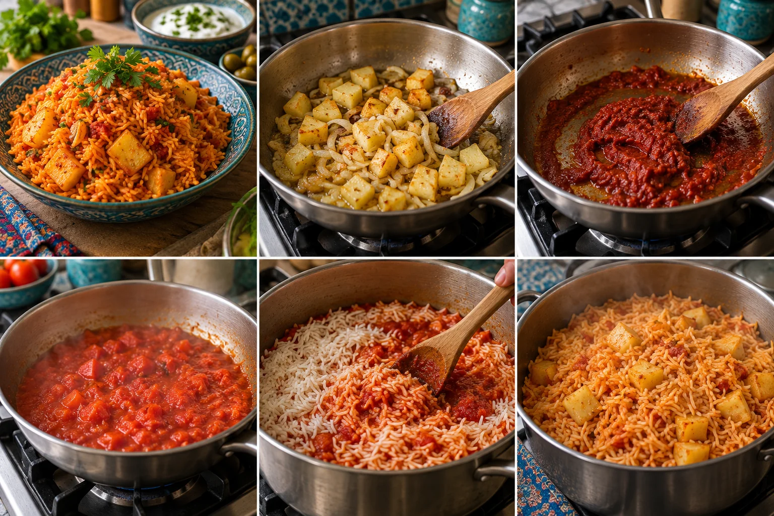 Riz à la tomate & pommes de terre