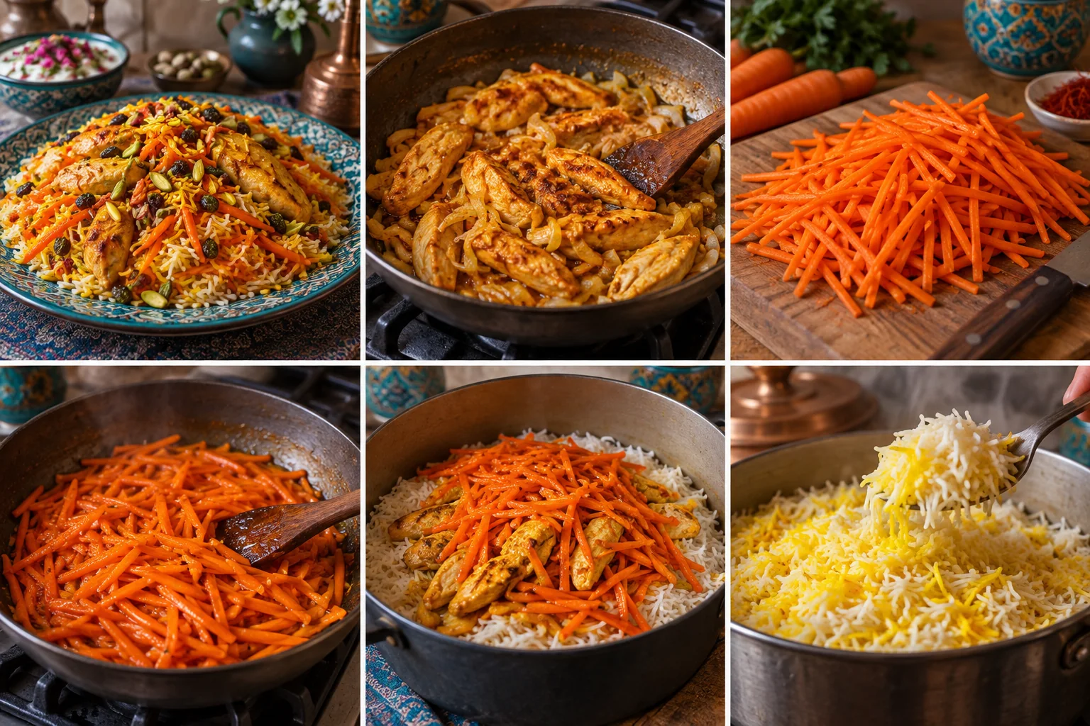 Riz aux carottes, safran & poulet