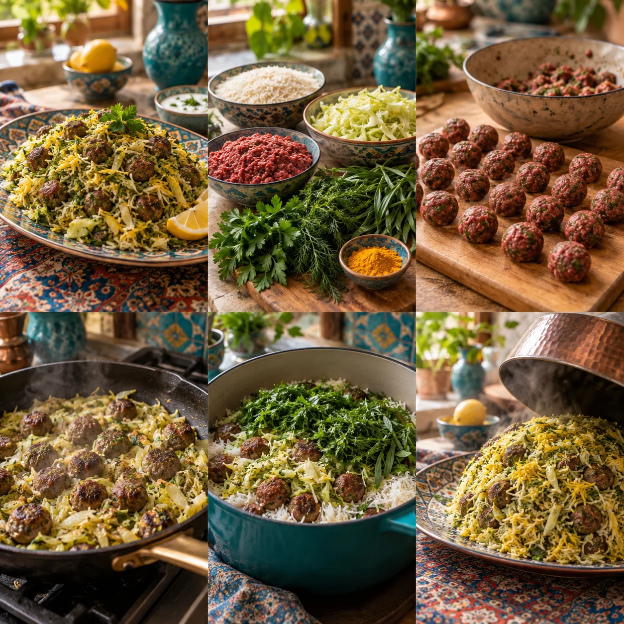 Riz au chou, herbes & petites boulettes