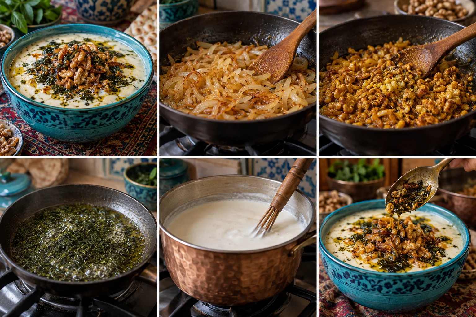 Sauce chaude au kashk, noix & menthe
