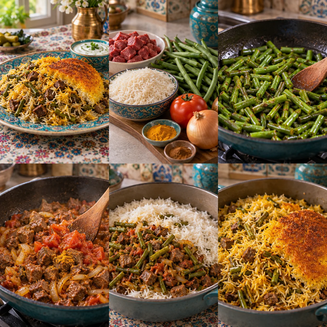 Riz aux haricots verts, bœuf & tomate