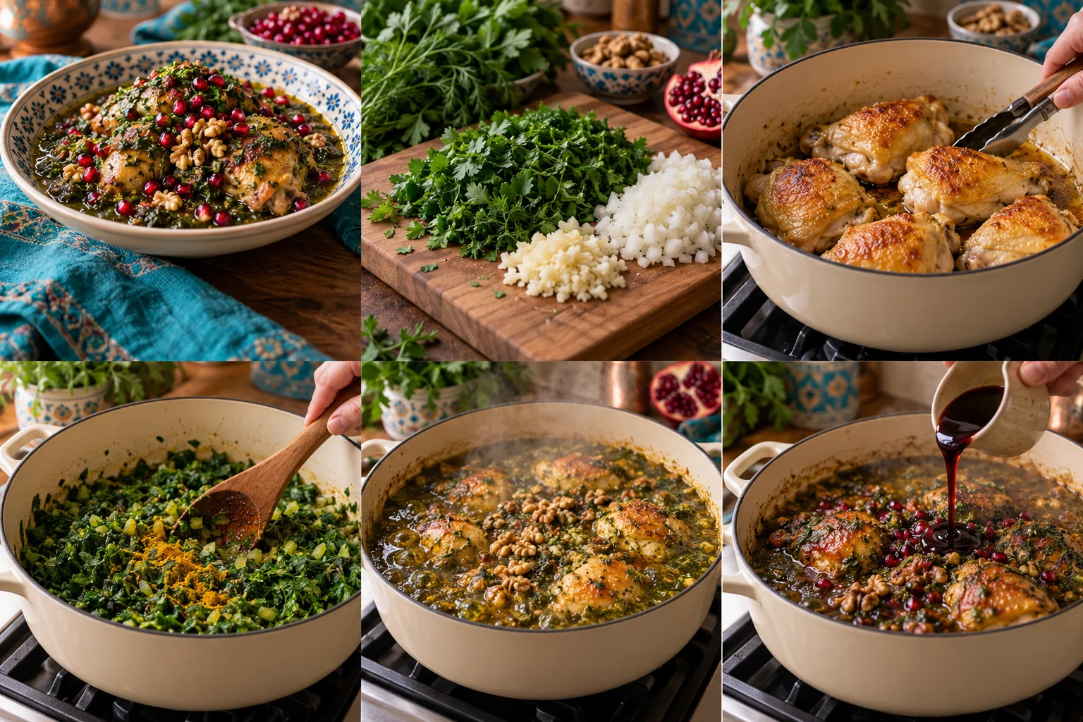 Poulet aux herbes, noix & grenade