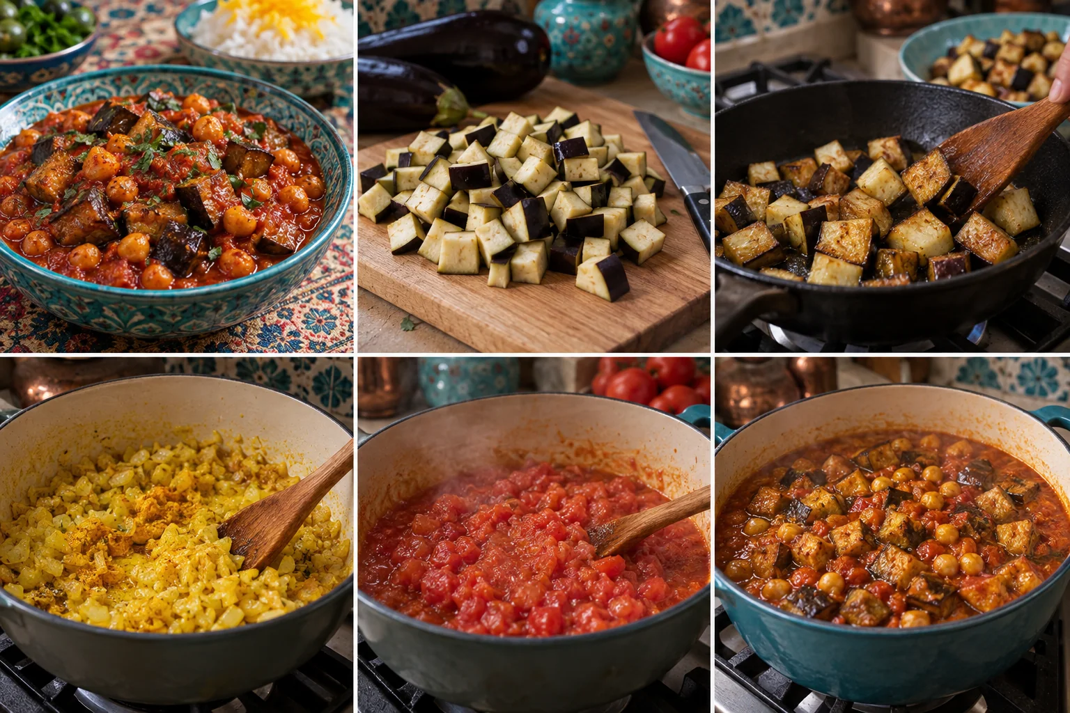 Aubergines, tomates & pois chiches
