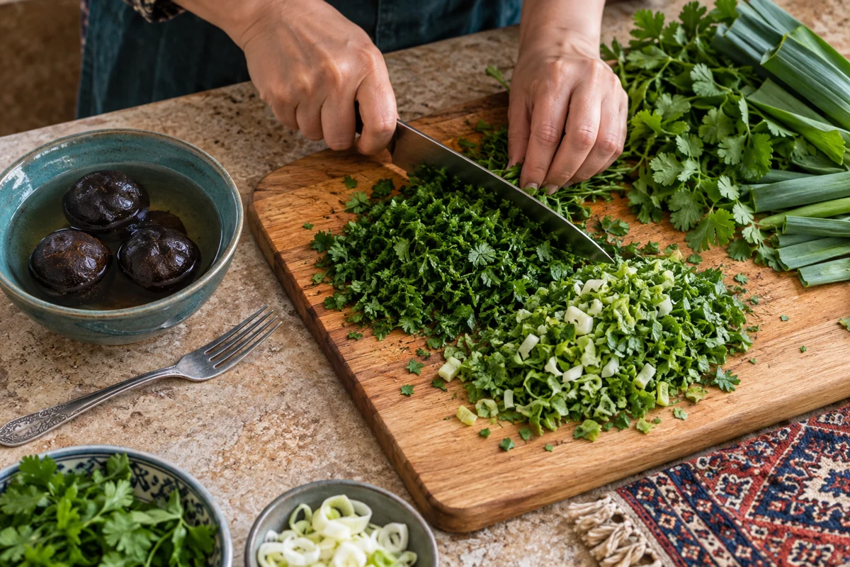 Ghormeh sabzi, étape 1 : Préparer les herbes