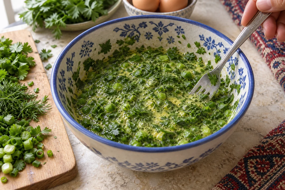 Kuku sabzi, étape 2 : Mélanger