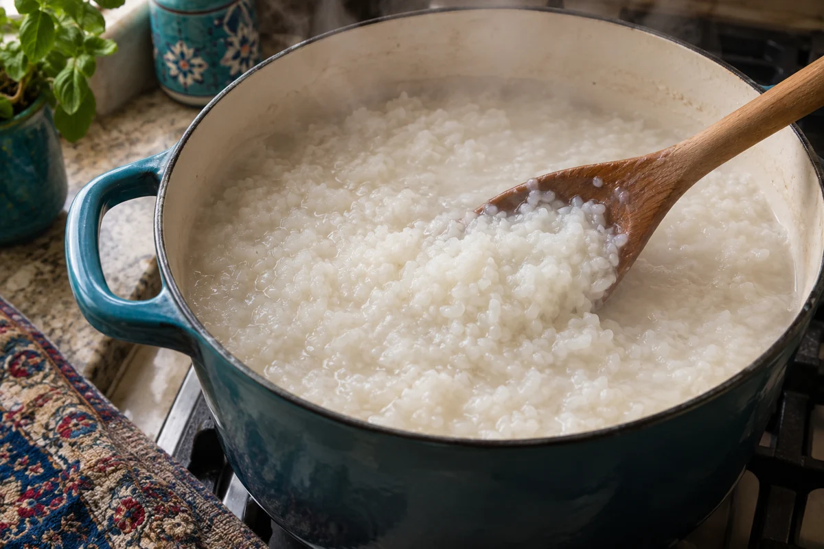 Sholeh zard, étape 2 : Cuire le riz · 45–55 min
