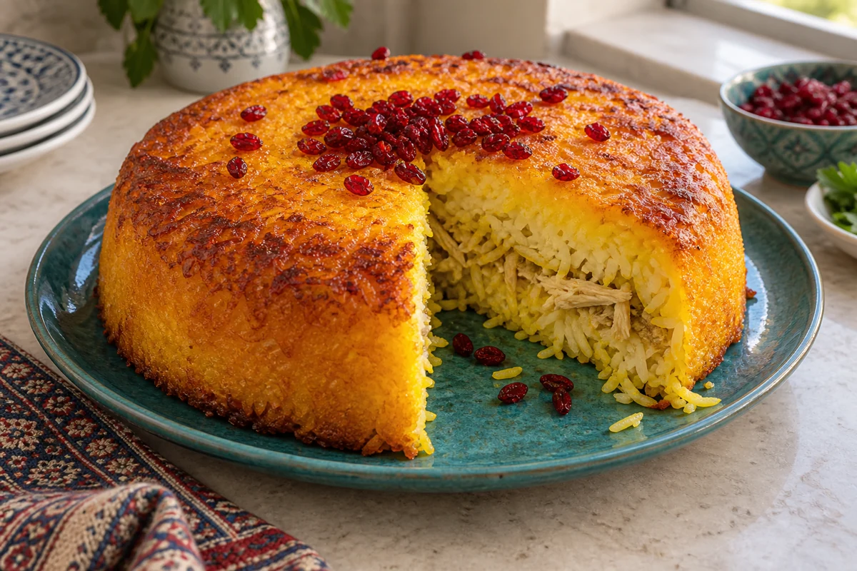 Gâteau de riz doré au poulet & safran