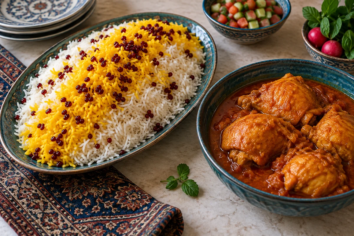 Riz au safran, poulet & épine-vinette